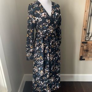 Halogen tea length floral long sleeve women’s wrapdress